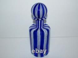 Vintage Murano Art Glass Blue and White Fratelli Toso Zanfirico Decanter 917