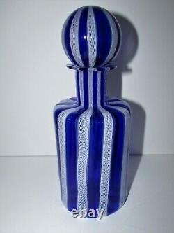 Vintage Murano Art Glass Blue and White Fratelli Toso Zanfirico Decanter 917