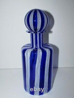 Vintage Murano Art Glass Blue and White Fratelli Toso Zanfirico Decanter 917