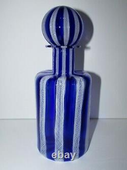 Vintage Murano Art Glass Blue and White Fratelli Toso Zanfirico Decanter 917