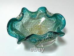 Vintage Murano Art Glass Bowl Gold & Silver Aventurine MID Century Modern MCM