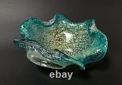 Vintage Murano Art Glass Bowl Gold & Silver Aventurine MID Century Modern MCM