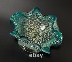 Vintage Murano Art Glass Bowl Gold & Silver Aventurine MID Century Modern MCM