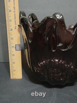 Vintage Murano Art Glass Bowl Hand-blown Purple Amethyst
