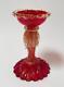 Vintage Murano Art Glass Candlestick With Label Ruby Red Gold Aventurine Italian