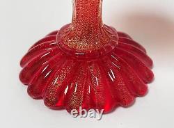 Vintage Murano Art Glass Candlestick With Label Ruby Red Gold Aventurine Italian