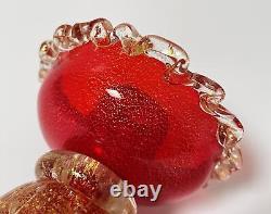 Vintage Murano Art Glass Candlestick With Label Ruby Red Gold Aventurine Italian