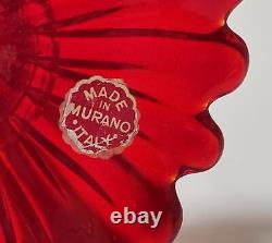 Vintage Murano Art Glass Candlestick With Label Ruby Red Gold Aventurine Italian