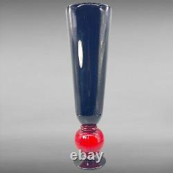 Vintage Murano Art Glass Case Tall Red Black Vase Italian 18.5T 5W Red Sphere