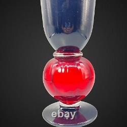 Vintage Murano Art Glass Case Tall Red Black Vase Italian 18.5T 5W Red Sphere