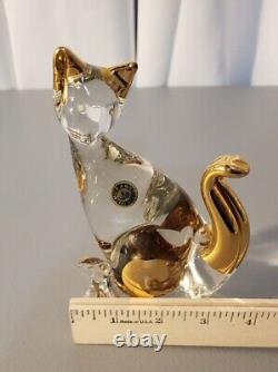 Vintage Murano Art Glass Cat Figurine Gold Overlay Hand Blown 6 1/2 Tall