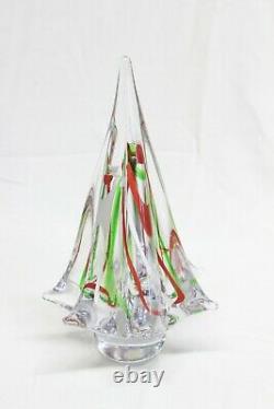 Vintage Murano Art Glass Christmas Tree Red White Green Swirls 7 1/2 Mid Cen