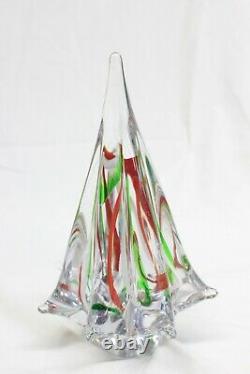 Vintage Murano Art Glass Christmas Tree Red White Green Swirls 7 1/2 Mid Cen