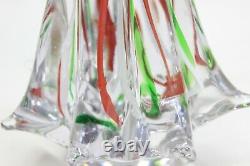 Vintage Murano Art Glass Christmas Tree Red White Green Swirls 7 1/2 Mid Cen