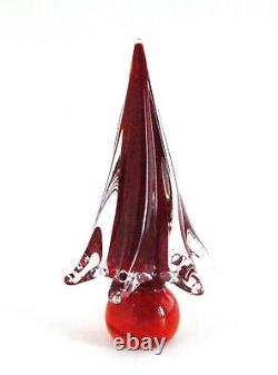 Vintage Murano Art Glass Christmas Tree Red and Clear with Original Sticker