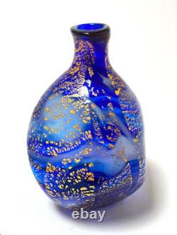 Vintage Murano Art Glass Cobalt Blue & Gold Bud Vase Vetro Artistico Veneziana