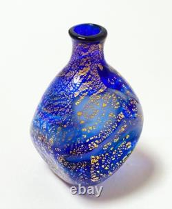 Vintage Murano Art Glass Cobalt Blue & Gold Bud Vase Vetro Artistico Veneziana