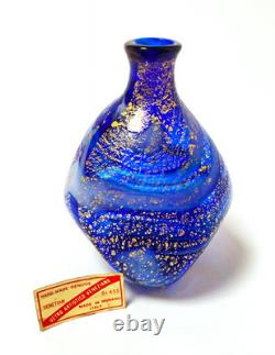 Vintage Murano Art Glass Cobalt Blue & Gold Bud Vase Vetro Artistico Veneziana