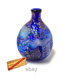 Vintage Murano Art Glass Cobalt Blue & Gold Bud Vase Vetro Artistico Veneziana