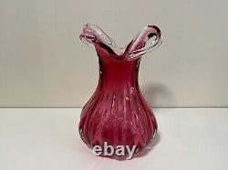 Vintage Murano Art Glass Cranberry Vase, 9 1/2 High, 6 1/2 Widest