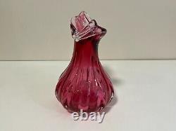 Vintage Murano Art Glass Cranberry Vase, 9 1/2 High, 6 1/2 Widest