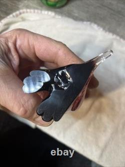 Vintage Murano Art Glass Duck Figurine Pink/Black Italy Hand Blown Very Nice