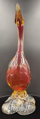 Vintage Murano Art Glass Duck Figurine Statue Red Amber & Clear 26cm In Height