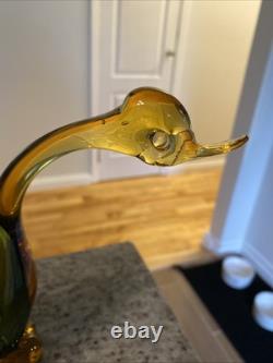 Vintage Murano Art Glass Duck In Amber And Green
