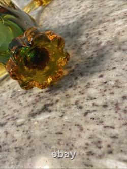Vintage Murano Art Glass Duck In Amber And Green