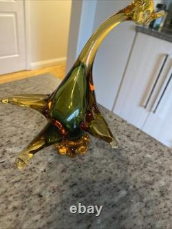 Vintage Murano Art Glass Duck In Amber And Green