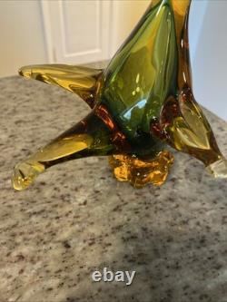 Vintage Murano Art Glass Duck In Amber And Green