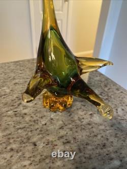 Vintage Murano Art Glass Duck In Amber And Green