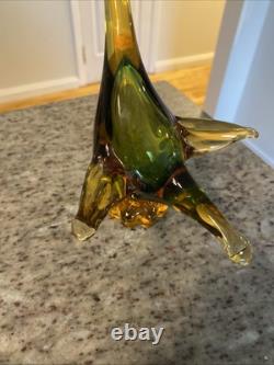 Vintage Murano Art Glass Duck In Amber And Green