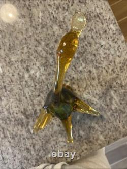 Vintage Murano Art Glass Duck In Amber And Green