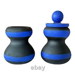 Vintage Murano Art Glass Ebony & Azure Blue Nerox Vases Attr Fratelli Toso