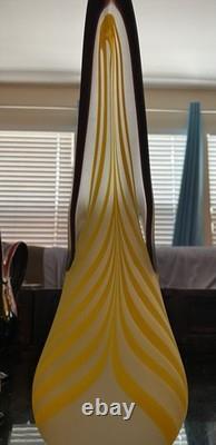 Vintage Murano Art Glass Ewer Yellow White Swirl Frosted Satin Vase Italy