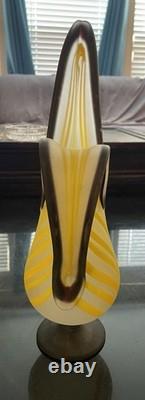 Vintage Murano Art Glass Ewer Yellow White Swirl Frosted Satin Vase Italy