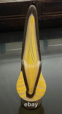 Vintage Murano Art Glass Ewer Yellow White Swirl Frosted Satin Vase Italy