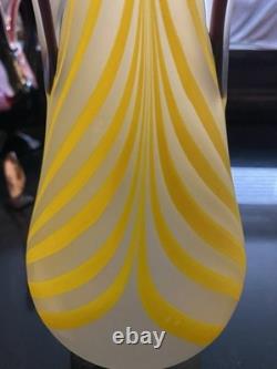 Vintage Murano Art Glass Ewer Yellow White Swirl Frosted Satin Vase Italy