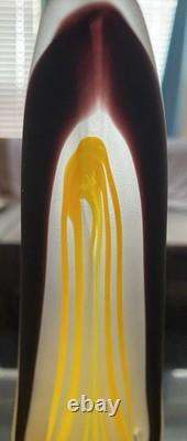 Vintage Murano Art Glass Ewer Yellow White Swirl Frosted Satin Vase Italy