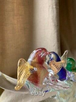 Vintage Murano Art Glass Figurine of Birds on Clear Glass Tree Branch Italy