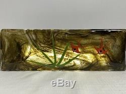 Vintage Murano Art Glass Fish Aquarium Fused Block Paperweight Sculpture 11.5