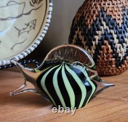 Vintage Murano Art Glass Fish Figurine MCM Black/Green Line Colors