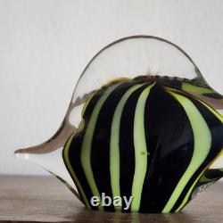 Vintage Murano Art Glass Fish Figurine MCM Black/Green Line Colors