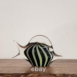 Vintage Murano Art Glass Fish Figurine MCM Black/Green Line Colors