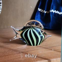 Vintage Murano Art Glass Fish Figurine MCM Black/Green Line Colors