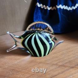 Vintage Murano Art Glass Fish Figurine MCM Black/Green Line Colors
