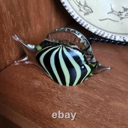 Vintage Murano Art Glass Fish Figurine MCM Black/Green Line Colors