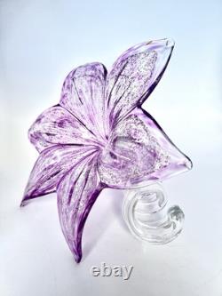 Vintage Murano Art Glass Flower Sculpture Handblown Italy Silver Foil 9