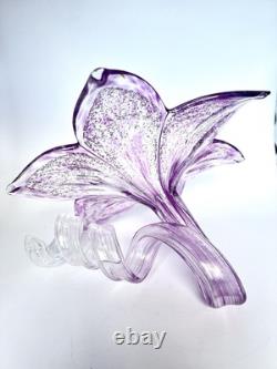 Vintage Murano Art Glass Flower Sculpture Handblown Italy Silver Foil 9
